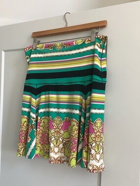 eva varro Teal, Pink & Lime Baroque Stripe Skater Skirt
